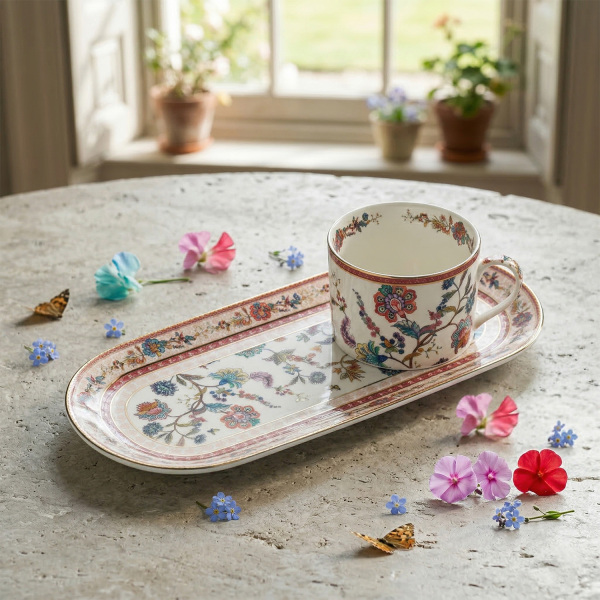 Serenity Bone Tek Kisilik Tepsili Cay Fincan Seti (1)