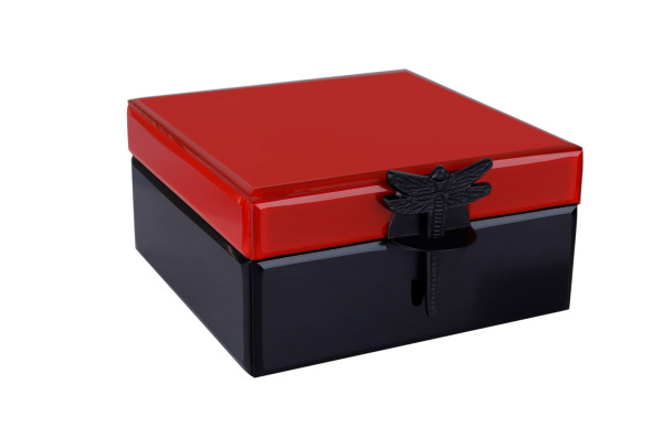 Luckyart Siyah Kırmızı Yusufçuk Tokalı Büyük Mücevher Kutusu 16x16x8 cm