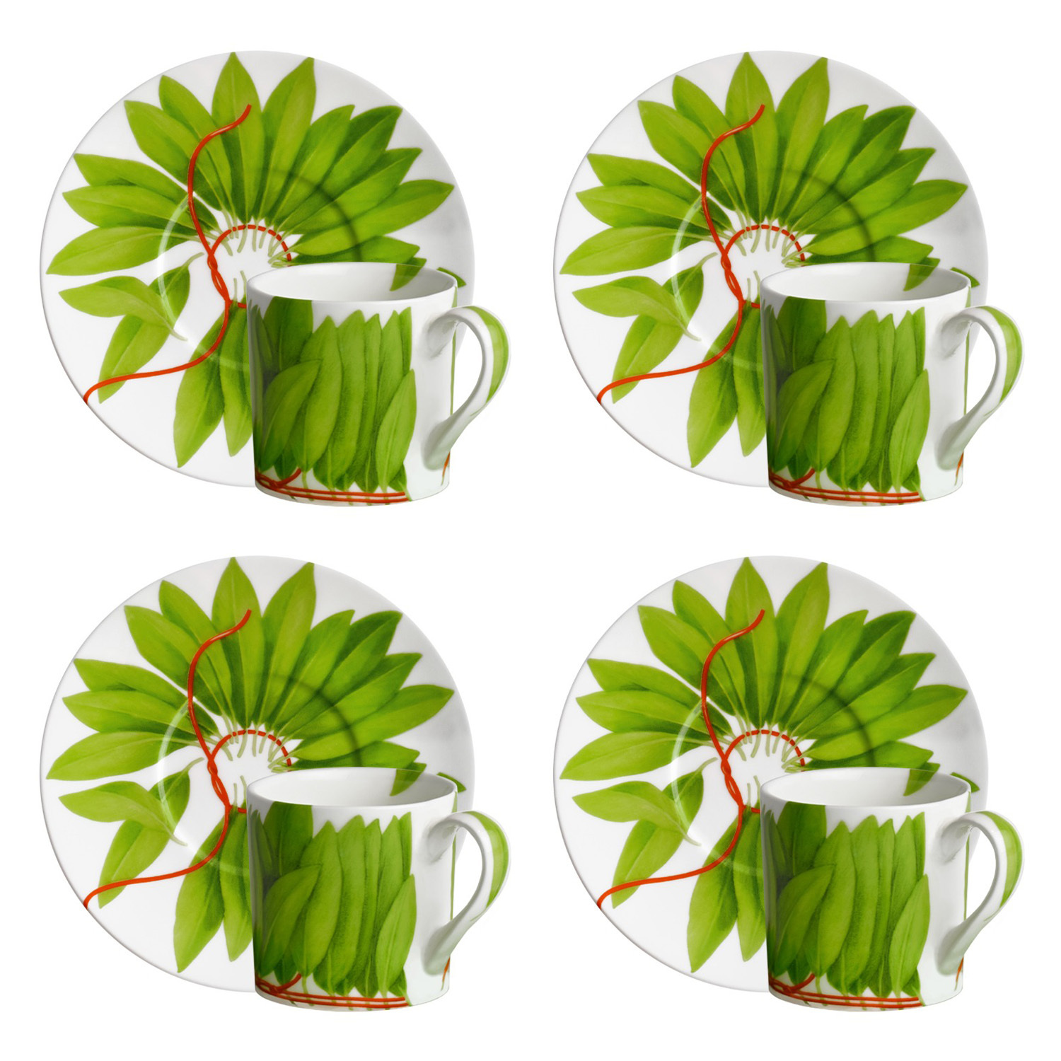 Taitu Fil Rouge Foglie Fine Bone 100Ml 4Lu Kahve Fincani Seti - 1