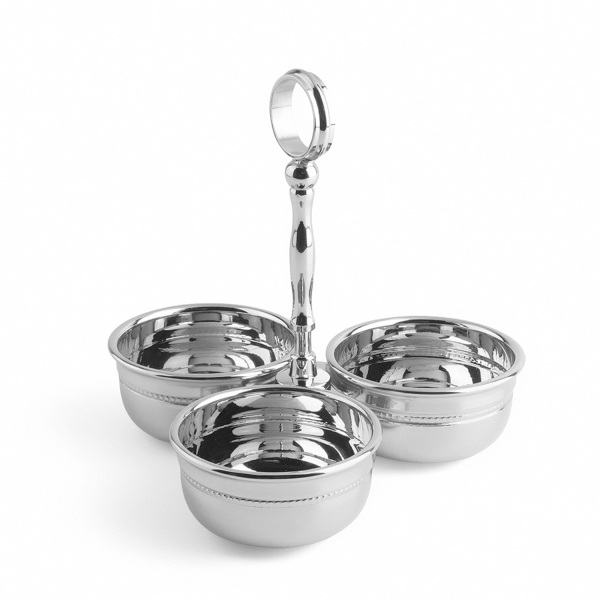 Üçlü Paslanmaz Çelik ve Pirinç Dekoratif Çerezlik 15 cm