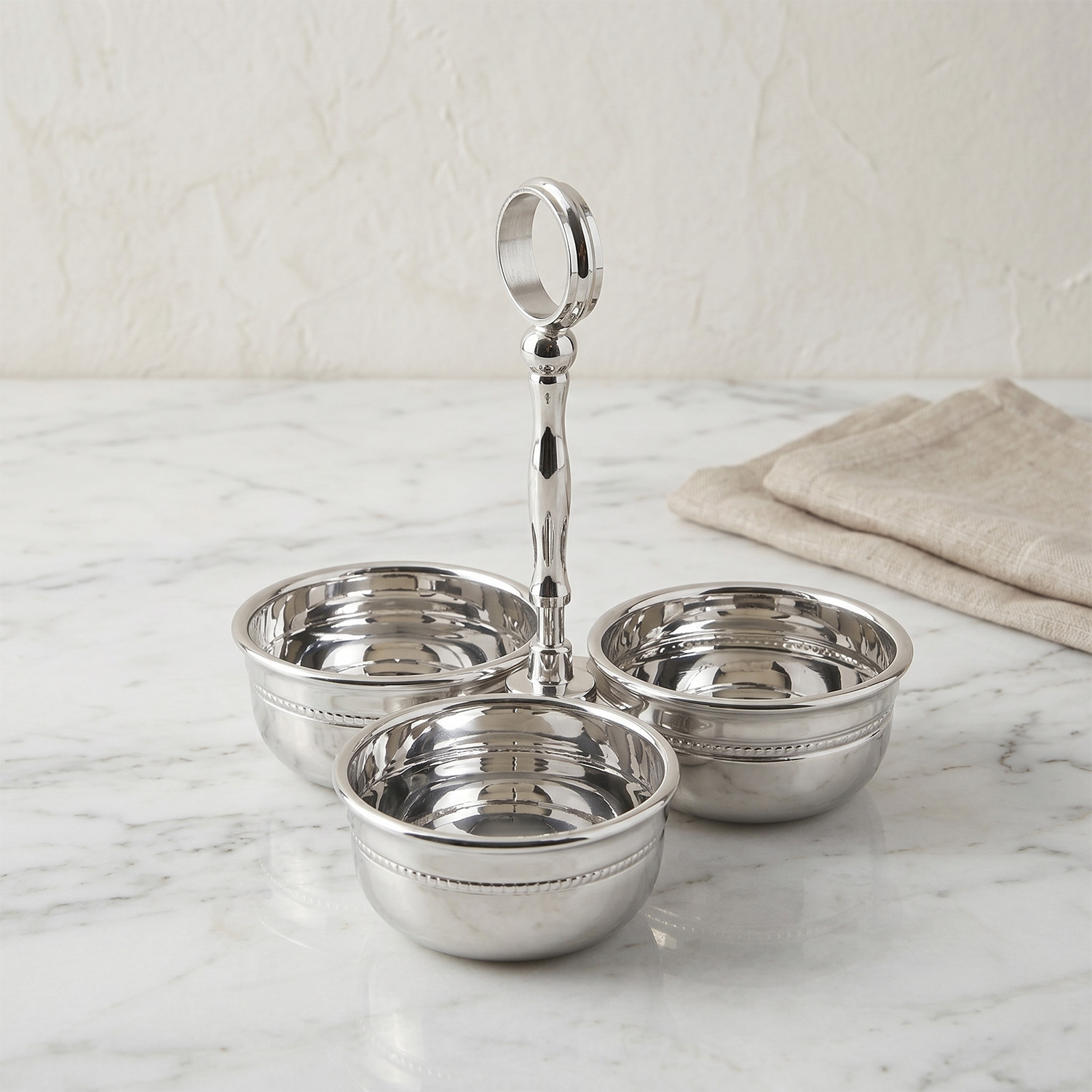 Üçlü Paslanmaz Çelik ve Pirinç Dekoratif Çerezlik 15 cm - 2