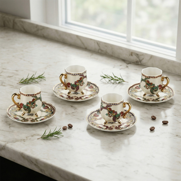 Velora Bone 4’lü Altın Ayaklı Kahve Fincanı Seti 80 ml (1)