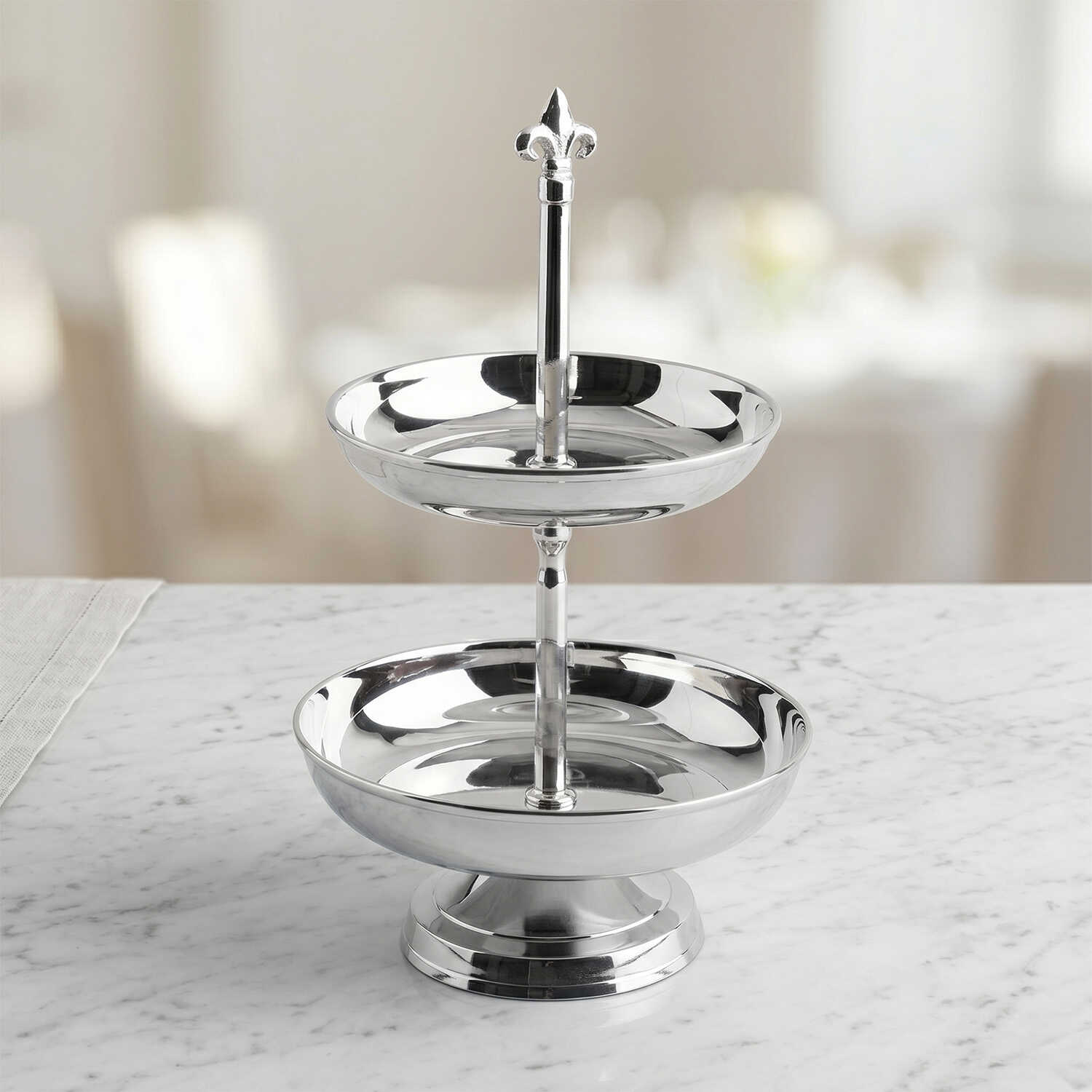 Zarif Paslanmaz Çelik ve Pirinç Çift Katlı Dekoratif Sunumluk 37 cm - 2