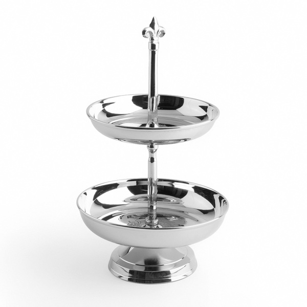 Zarif Paslanmaz Çelik ve Pirinç Çift Katlı Dekoratif Sunumluk 37 cm